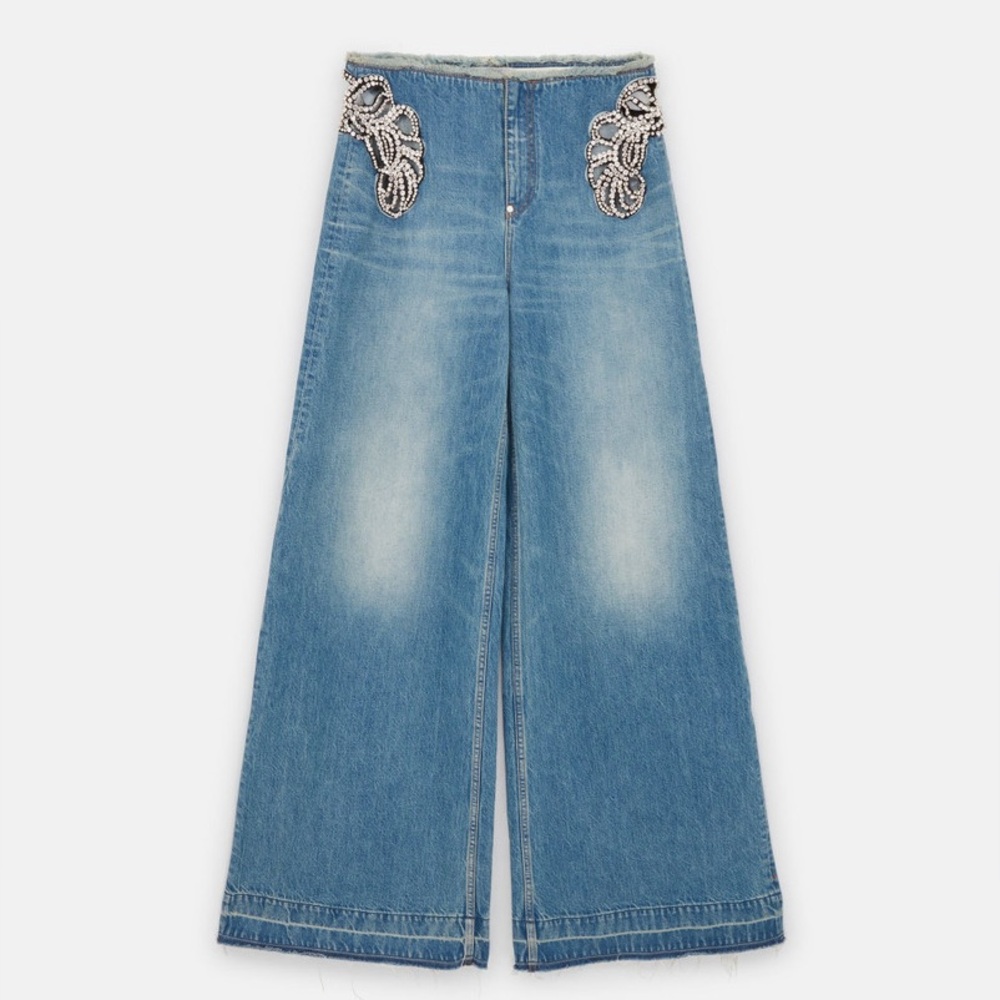 NWT Stella McCartney Diamanté Swirl Mid-Rise Wide Leg Jeans $2,600 29 - Picture 3 of 10